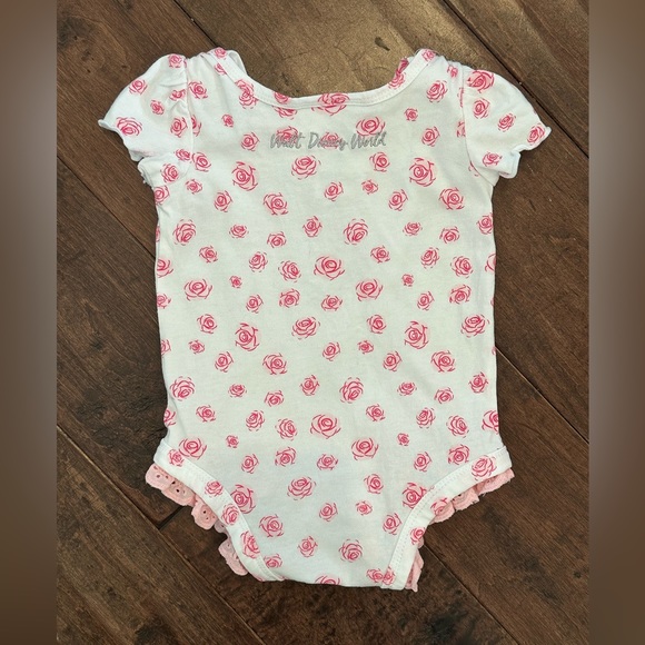 Disney Parks 3M Minnie Mouse Graphic Pink Roses Eyelet Ruffles Cotton Onesie - Picture 7 of 10